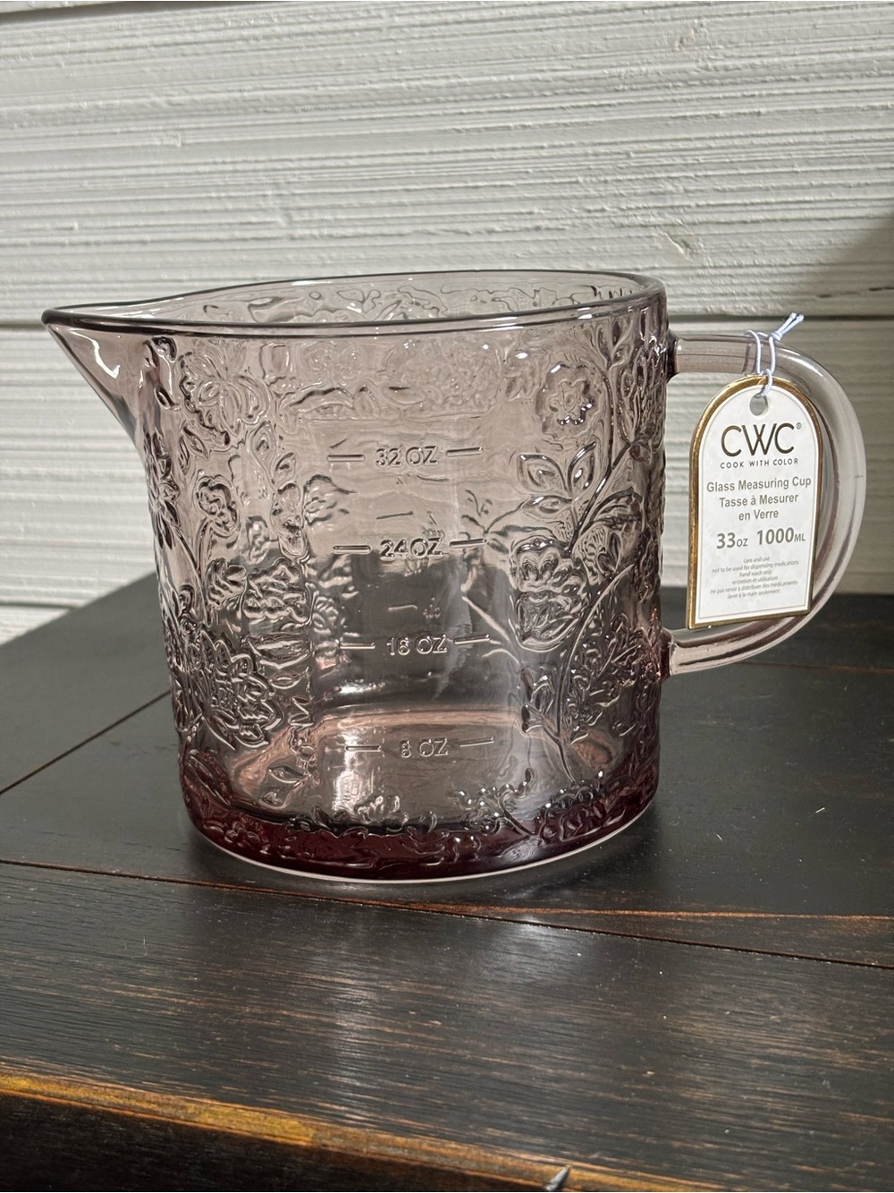 CWC Cook With Color Glass Measuring Cup 33oz ~ 4 Cups Brown Floral NEW
